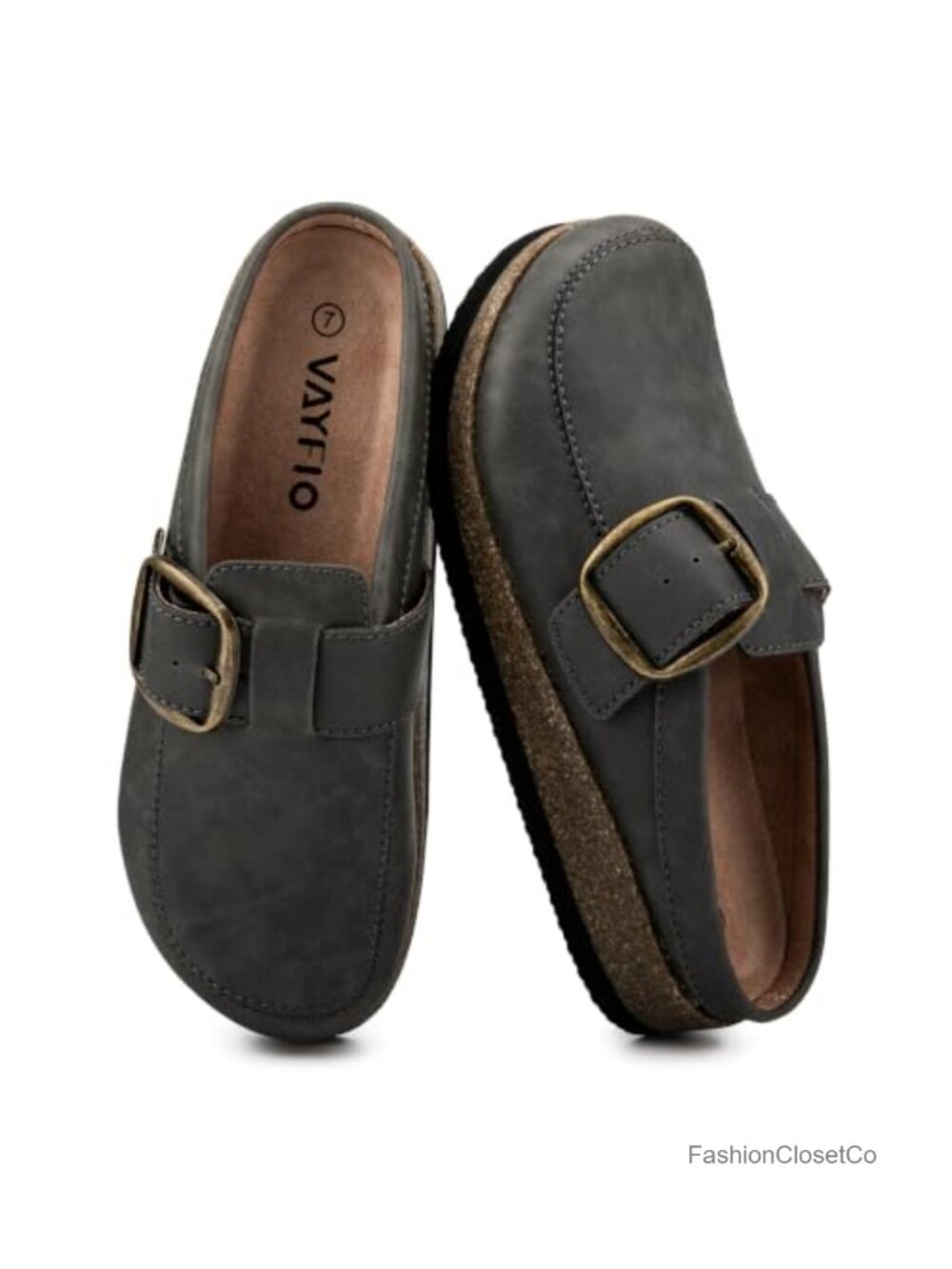 Women Eco Leather Buckle Clogs Non Slip Platform Mules Memory Foam